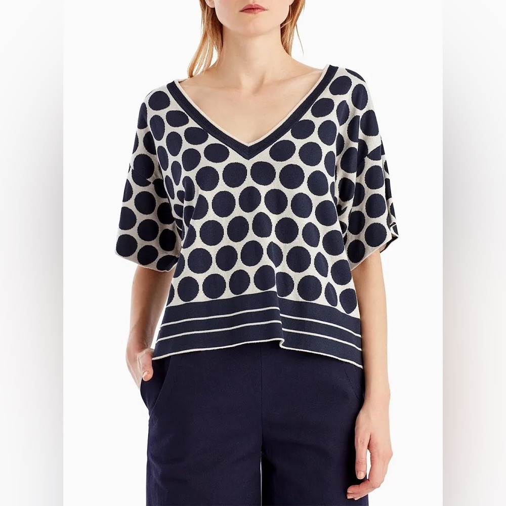 Navy Polka Dot V-Neck Top Jason Wu Medium